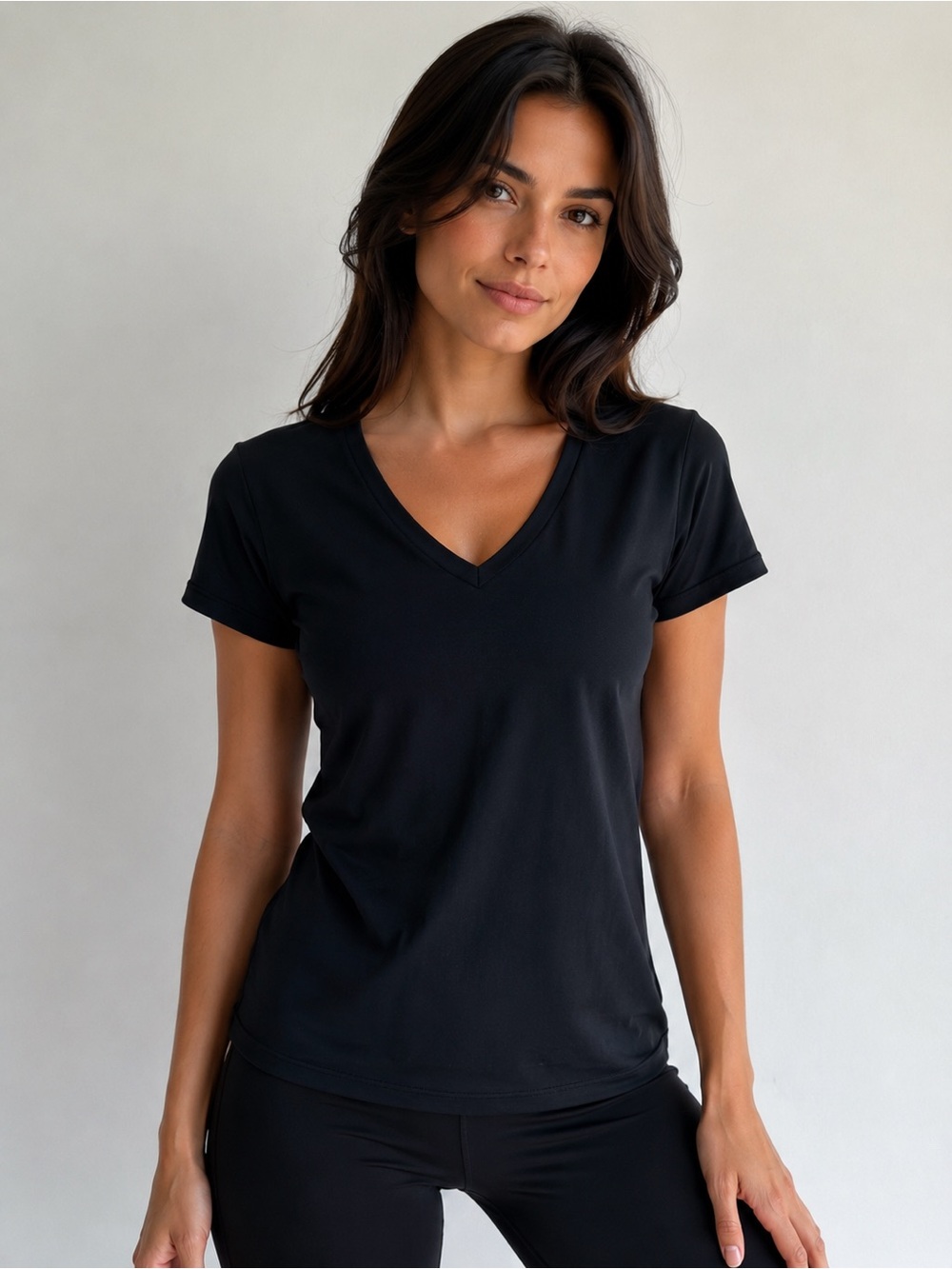 Classic Black V-Neck Short Sleeve Tee - Women